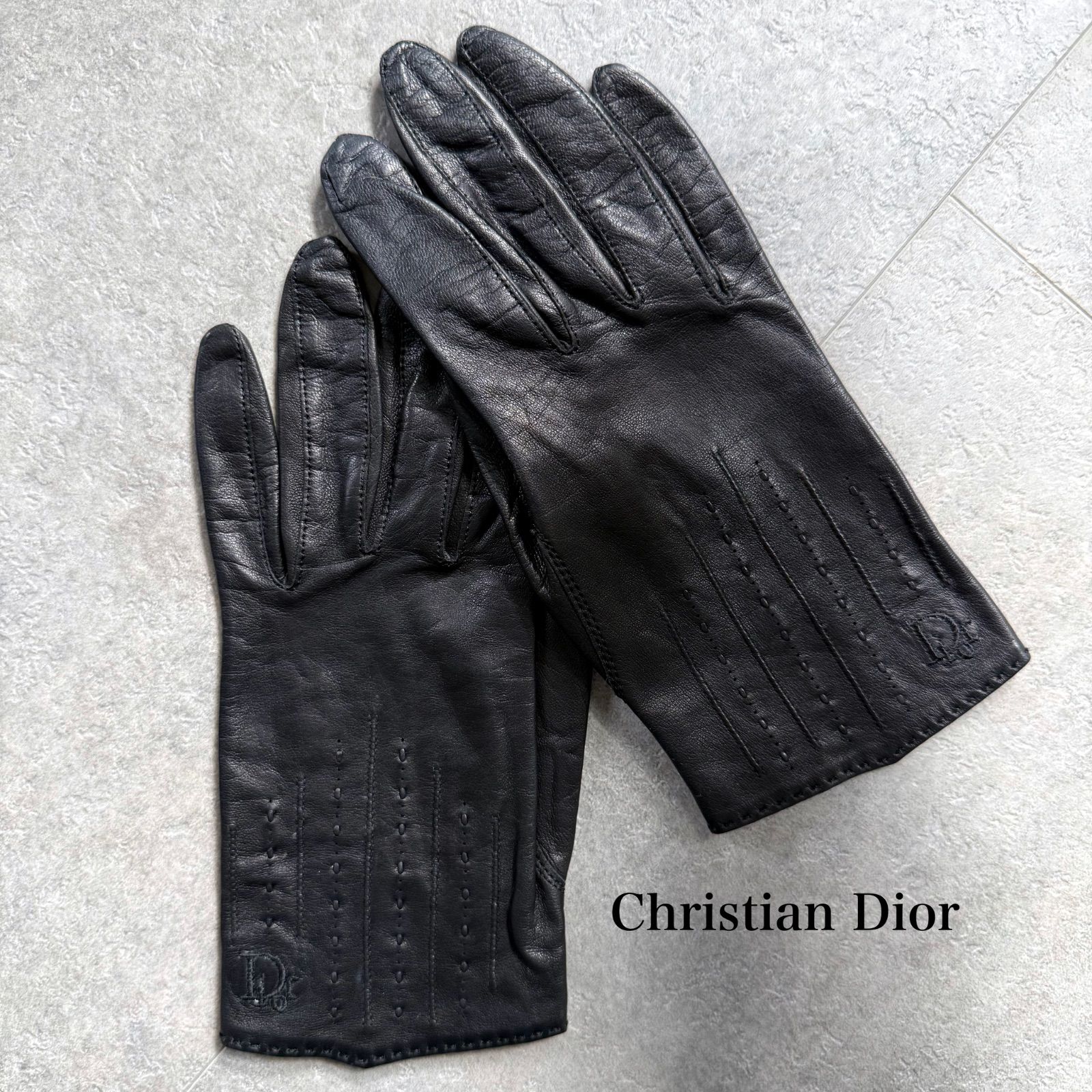 Christian Dior クリスチャンディオール ロゴ レザー グローブ 手袋 黒