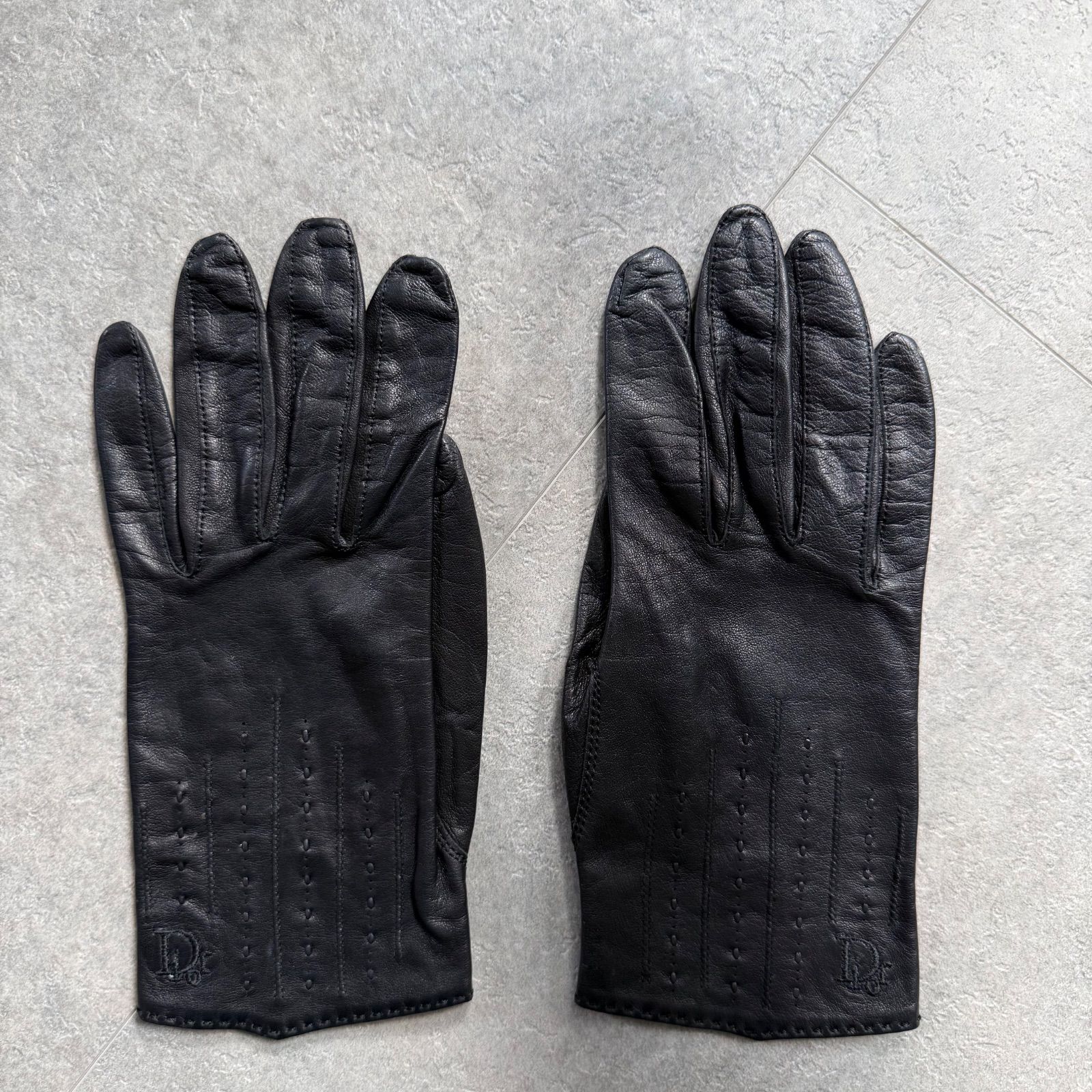 Christian Dior クリスチャンディオール ロゴ レザー グローブ 手袋 黒