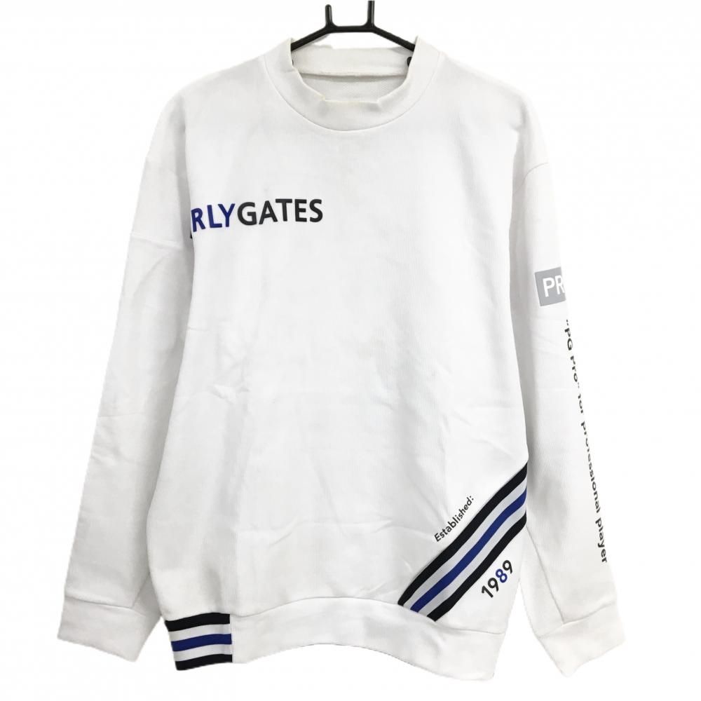 パーリーゲイツ ハイネックトレーナー 白×ブルー シリコンワッペン 裾