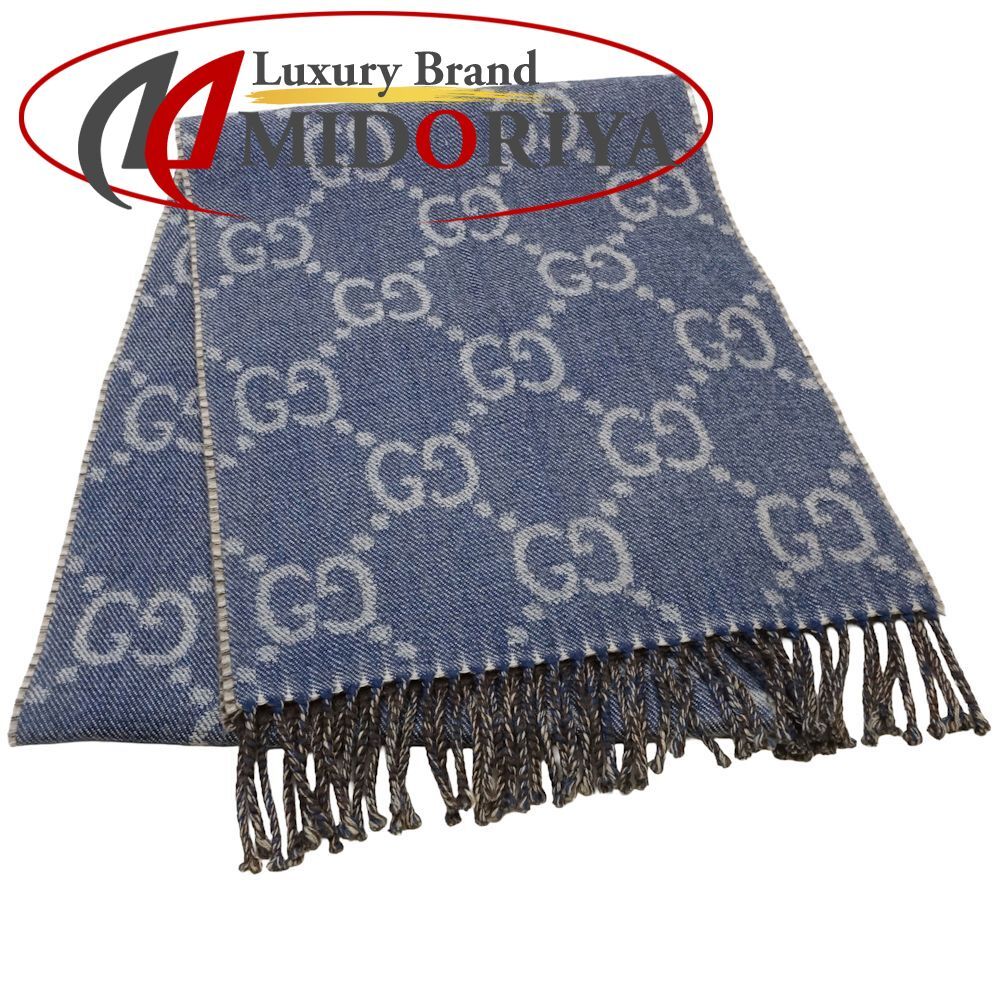 GUCCI グッチ マフラー GGジャガード 676610 ウール ブルー ブラウン
