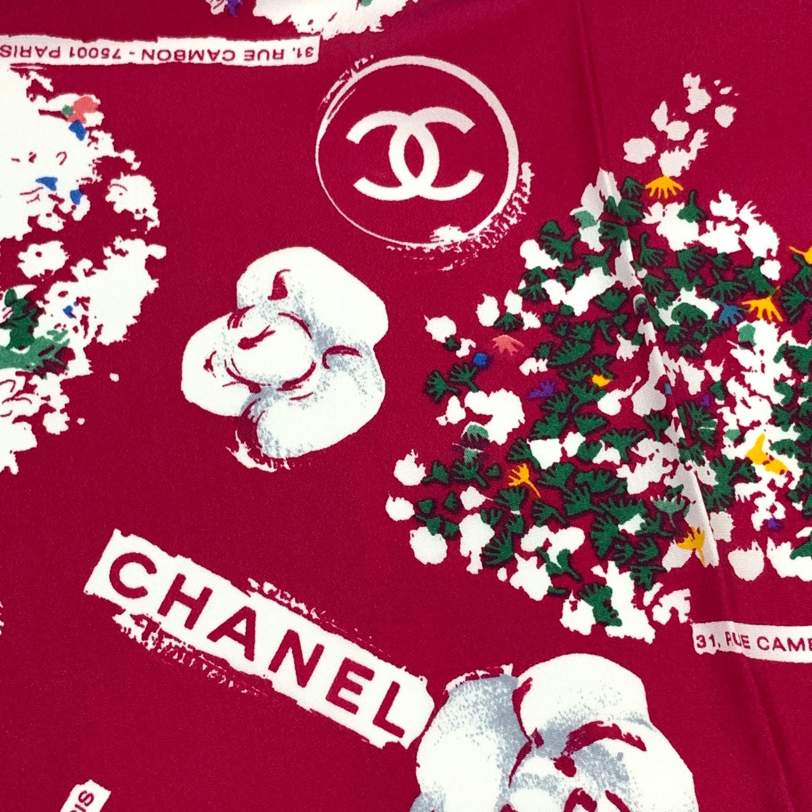 未使用品 CHANEL シャネル 大判 ココマーク シルク スカーフ ピンク 箱