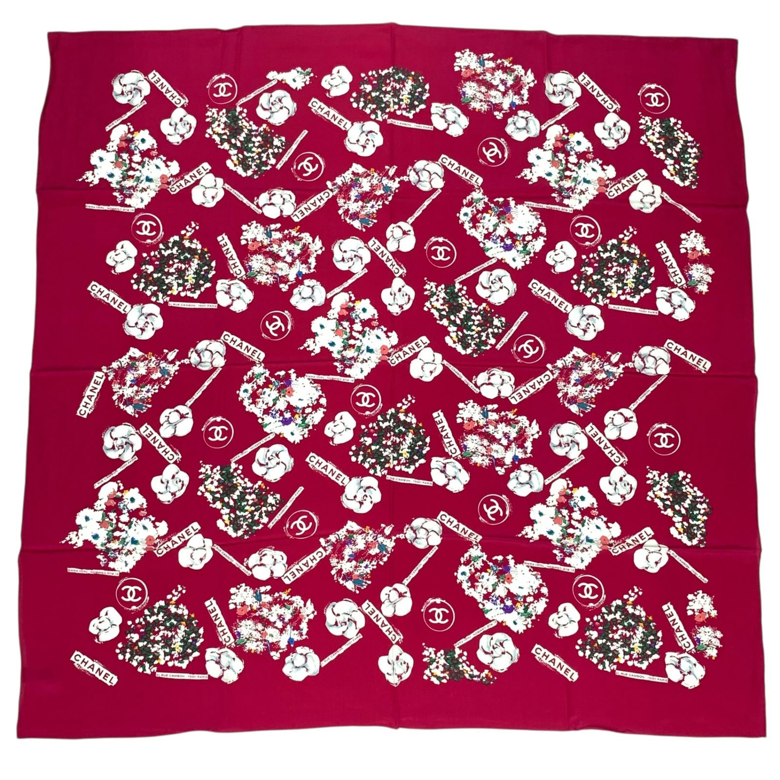 未使用品 CHANEL シャネル 大判 ココマーク シルク スカーフ ピンク 箱