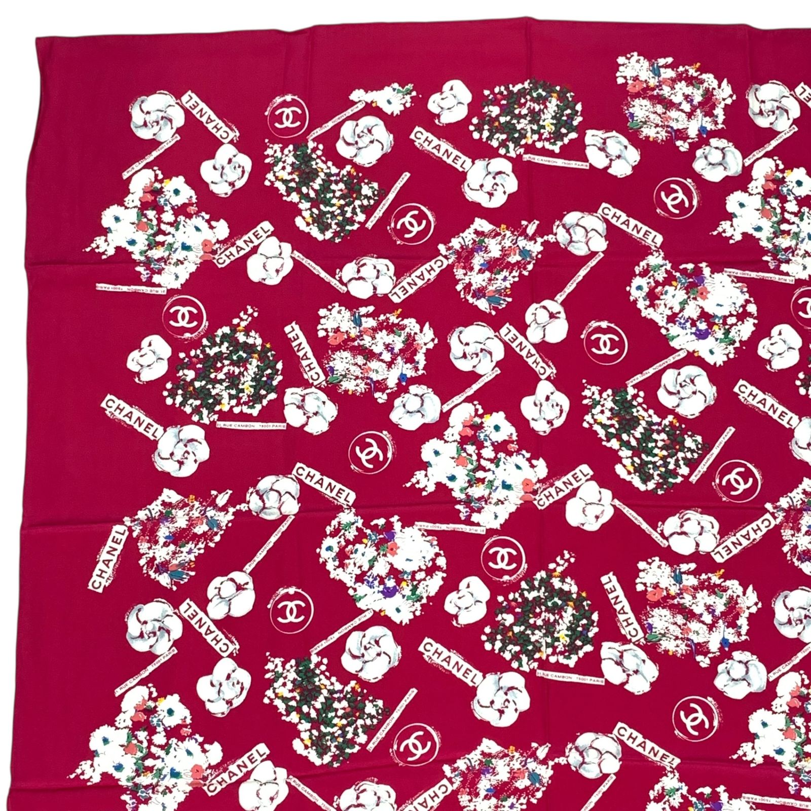 未使用品 CHANEL シャネル 大判 ココマーク シルク スカーフ ピンク 箱