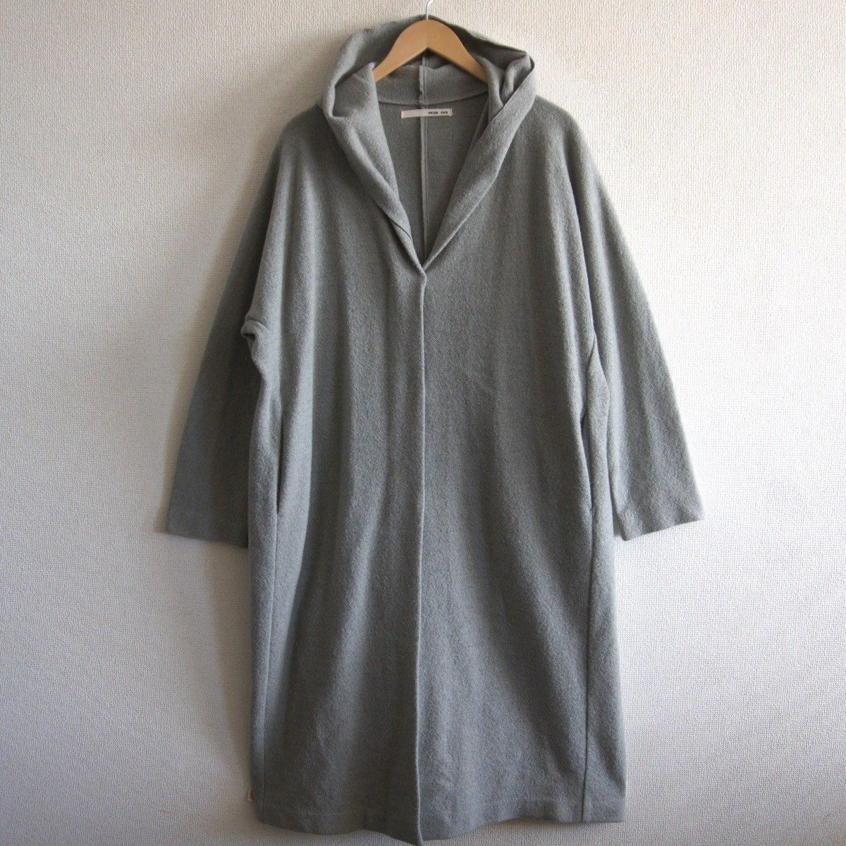 美品】evameva【プレスウールフーデッドコート】2 グレー ウール