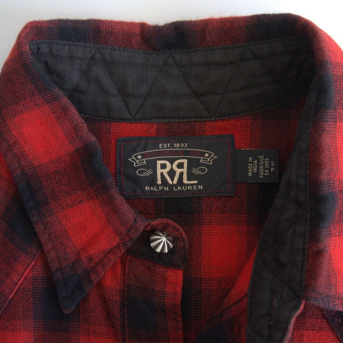 美品】RRL【オンブレチェック ウエスタンシャツ】S コンチョボタン