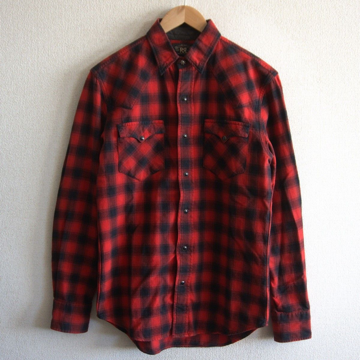 美品】RRL【オンブレチェック ウエスタンシャツ】S コンチョボタン