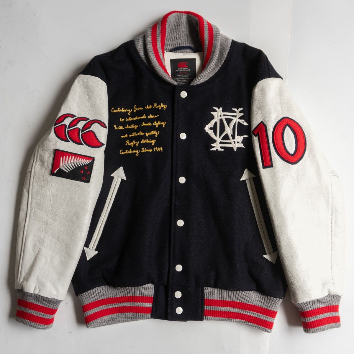 美品】CANTERBURY【フルデコ レザー スタジャン】M ウール ワッペン