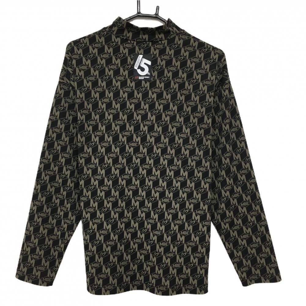 超美品】マスターバニー 長袖ハイネックシャツ 黒×カーキ ロゴ総柄