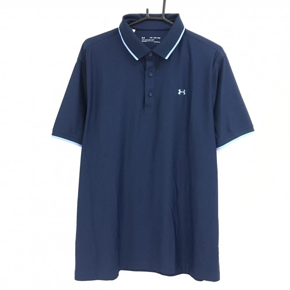 美品】アンダーアーマー 半袖ポロシャツ ネイビー×ブルー 襟・袖口