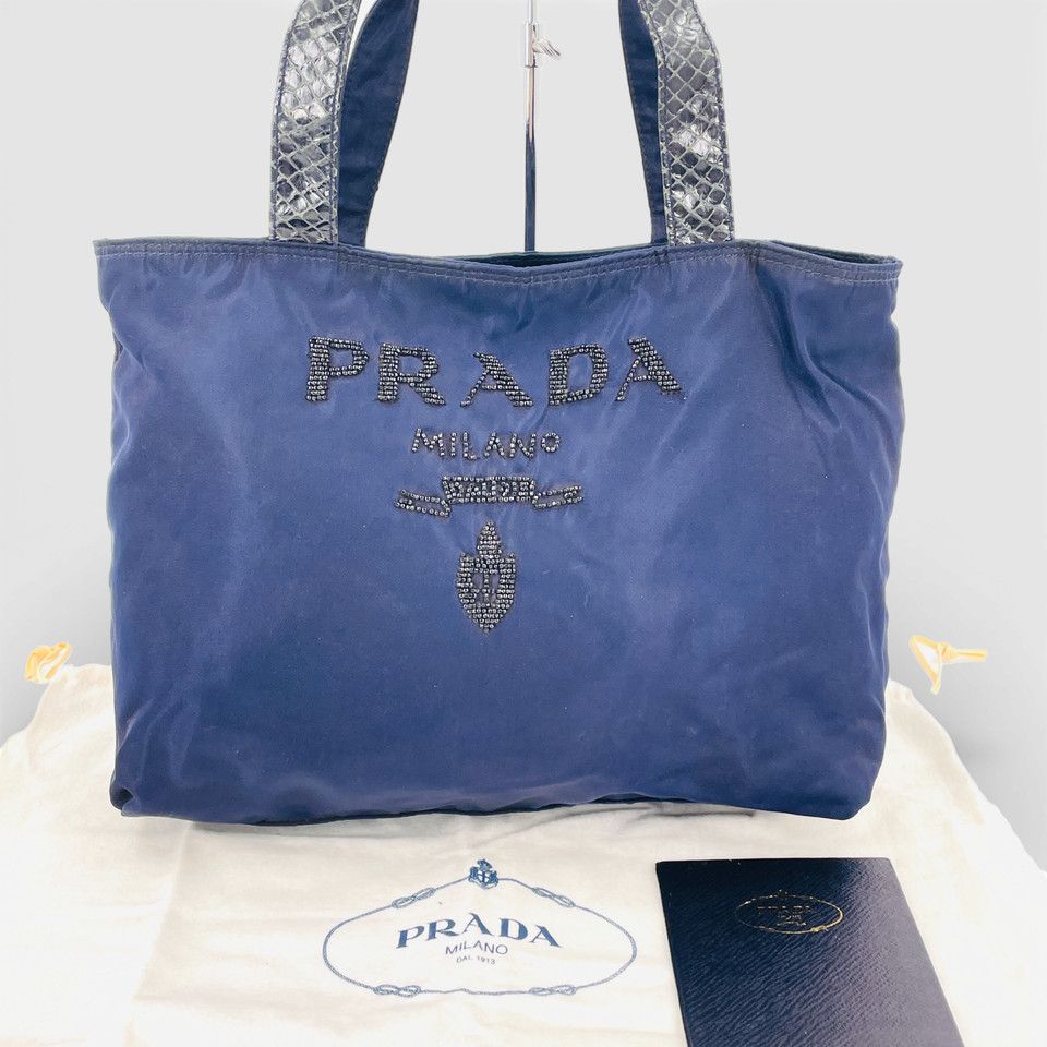 PRADA ブルー系ナイロンハンドバッグ PRADA ミラノ ネイビー ブルー ナイロン ハンドバッグ - メルカリ