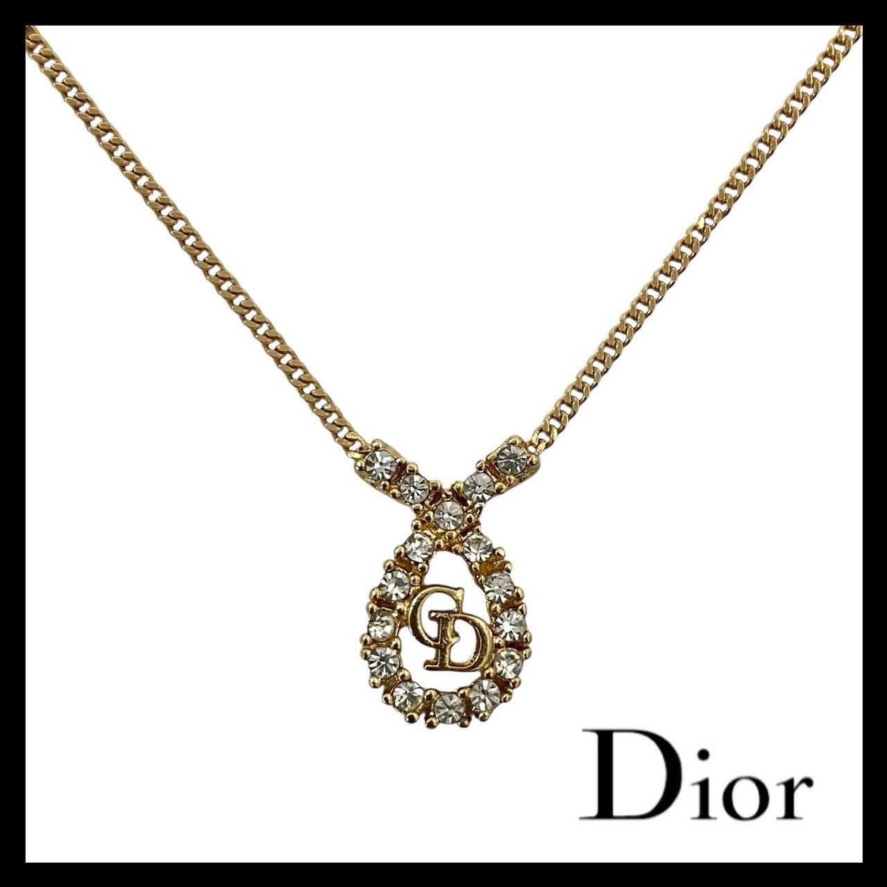 Y【Dior】CDロゴ ネックレス ゴールド/金 カラー ラインストーン