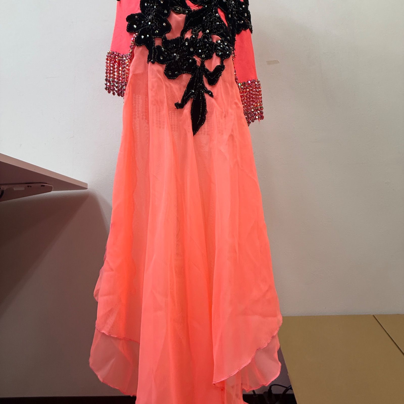 社交ダンス ドレス セットアップ トップス オレンジ 花柄 ビジュー