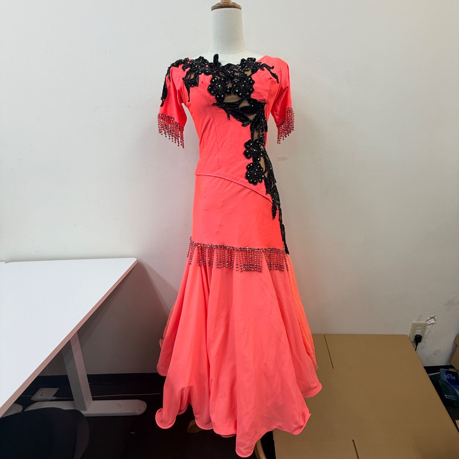 社交ダンス ドレス セットアップ トップス オレンジ 花柄 ビジュー