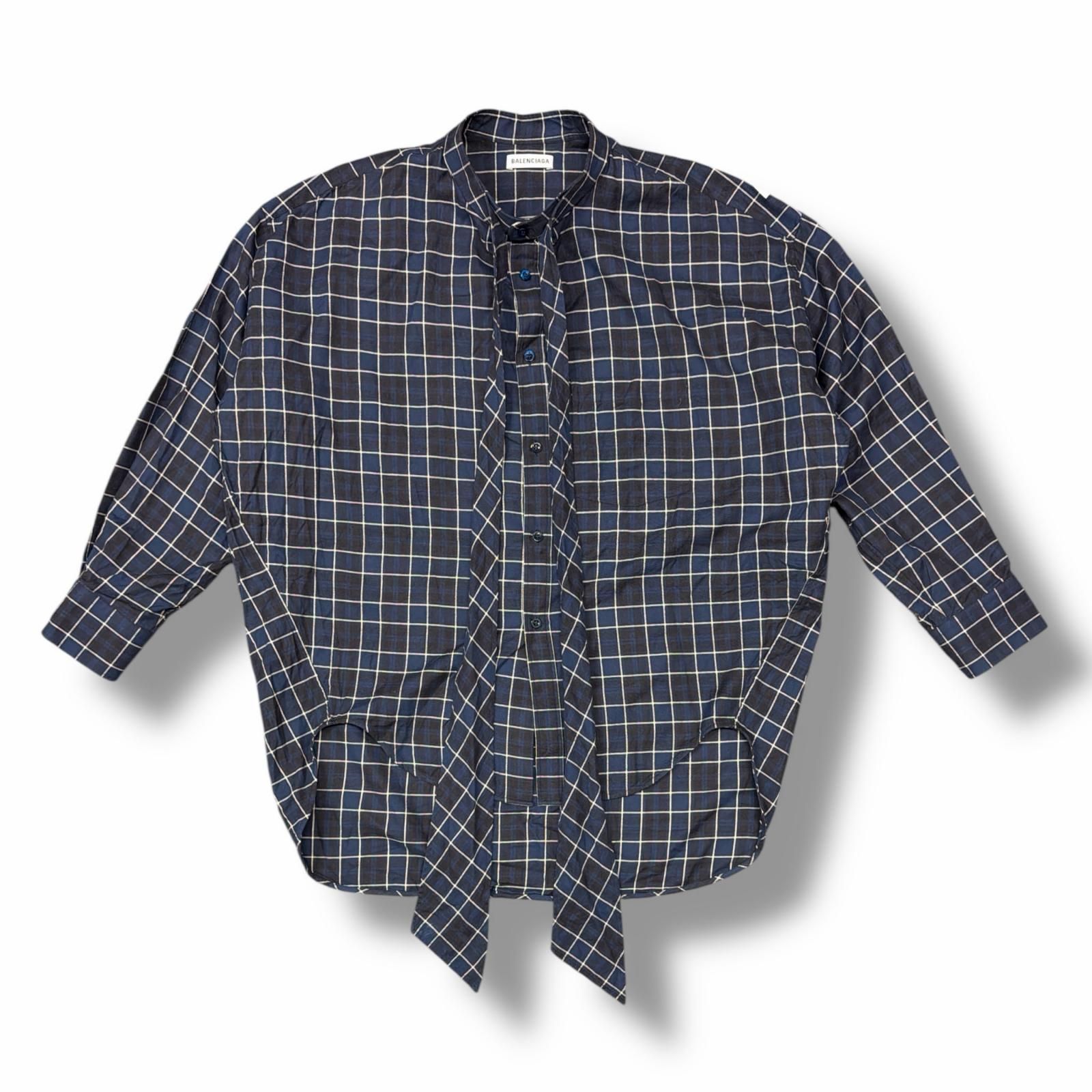 BALENCIAGA バックロゴプリント ボウタイ チェック シャツ BALENCIAGA