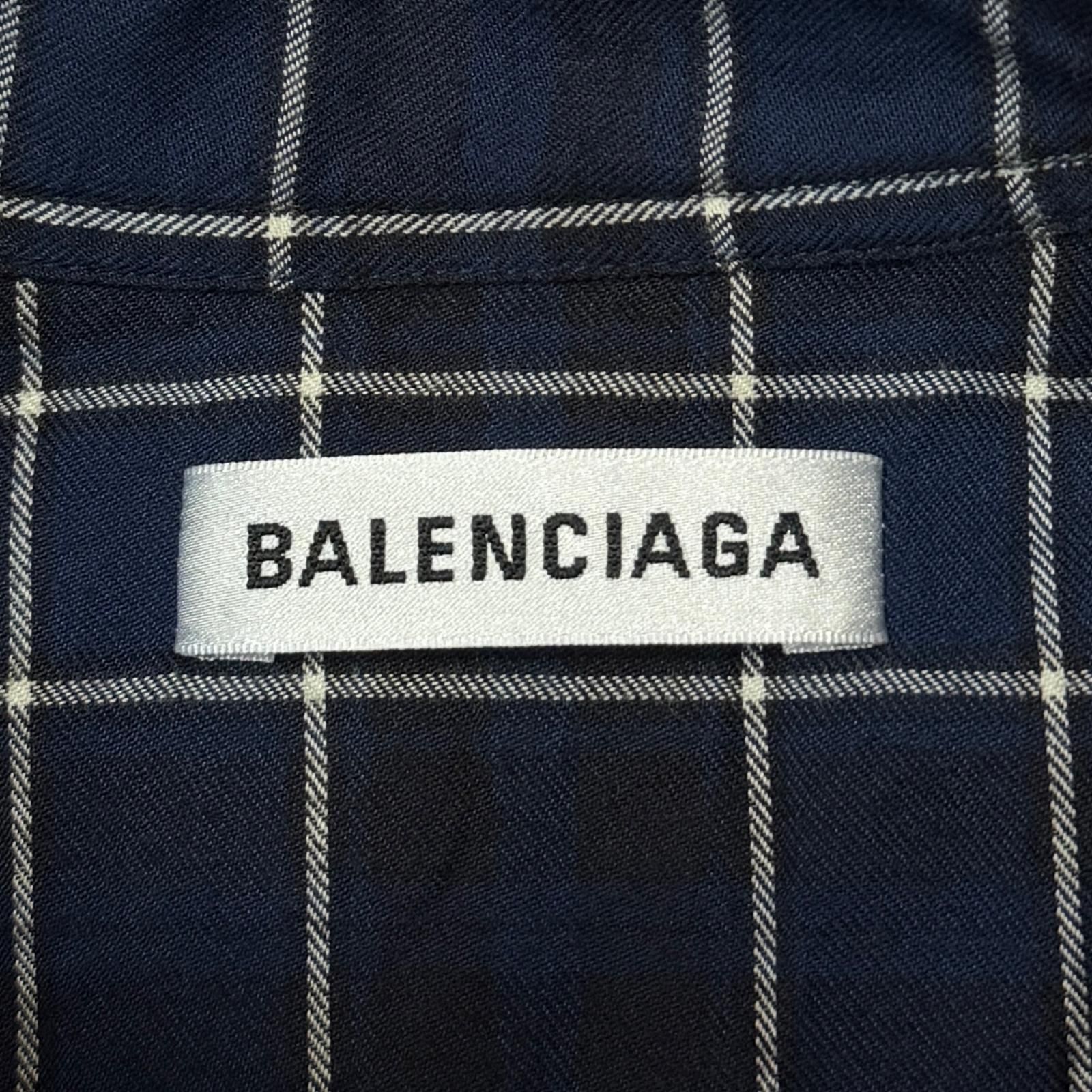 BALENCIAGA ボウタイ チェックシャツ バンドカラーリボンタイシャツ 