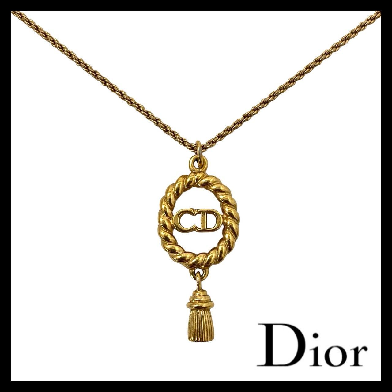 Y【Dior】CDロゴ タッセル ネックレス ゴールド/金カラー フリンジ 