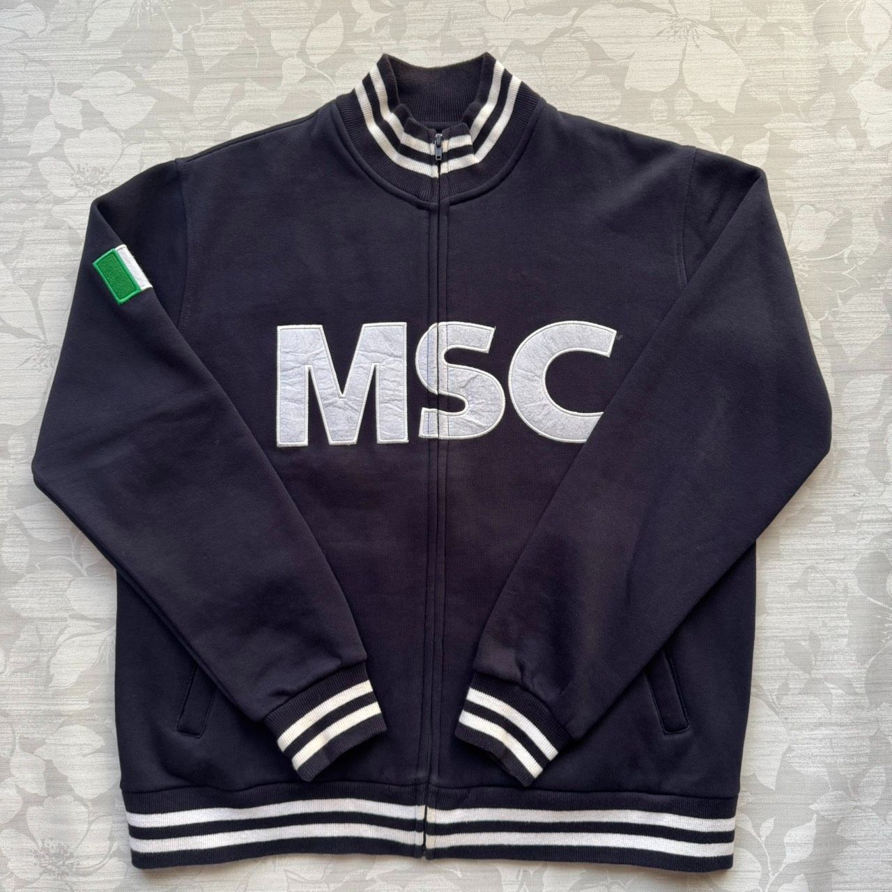MSC】ジップアップ スウェットジャケット ネイビー Lサイズ 刺繍ロゴ 