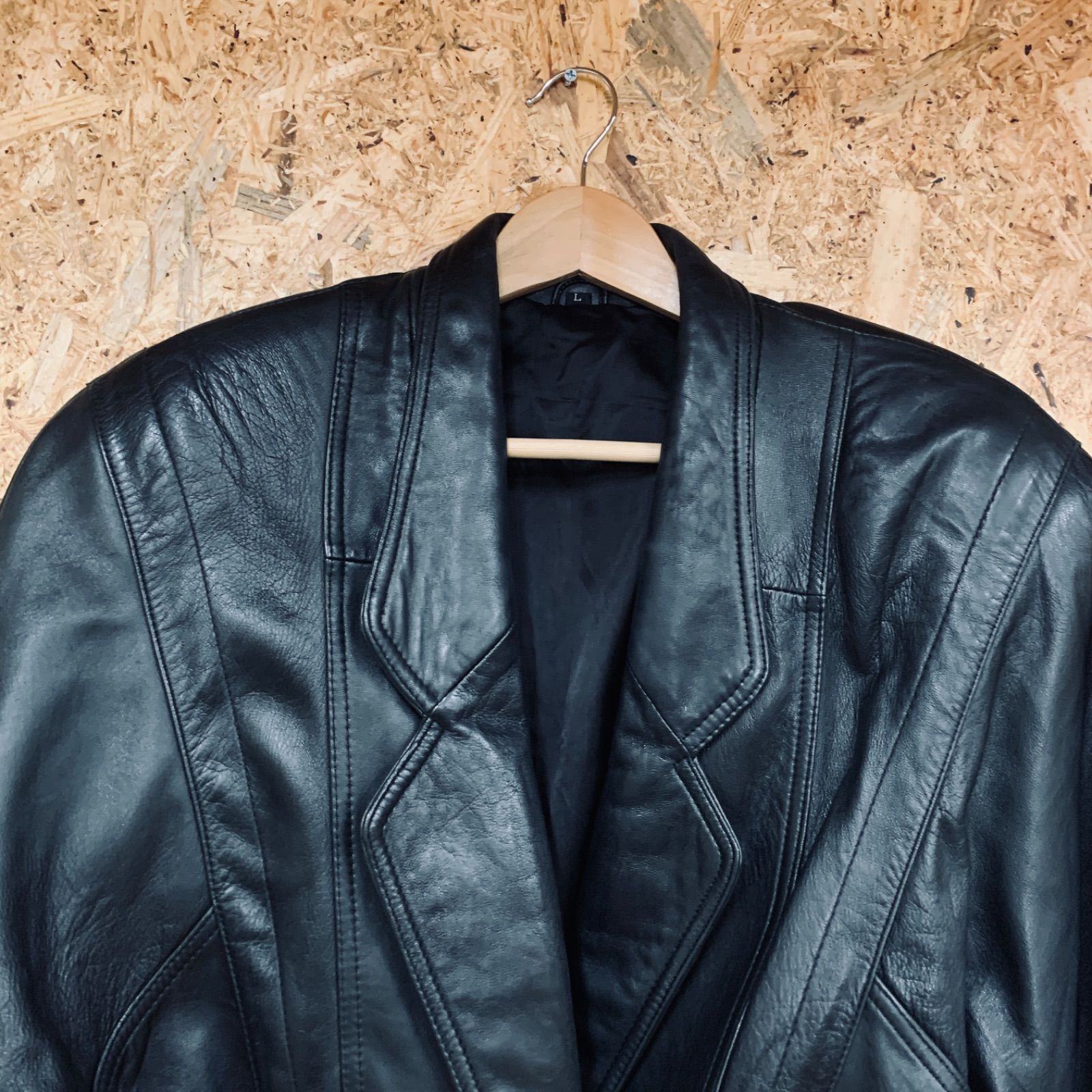 VINTAGE ラムレザー レザー ジャケット Lサイズ 本革 羊革 黒 ブラック