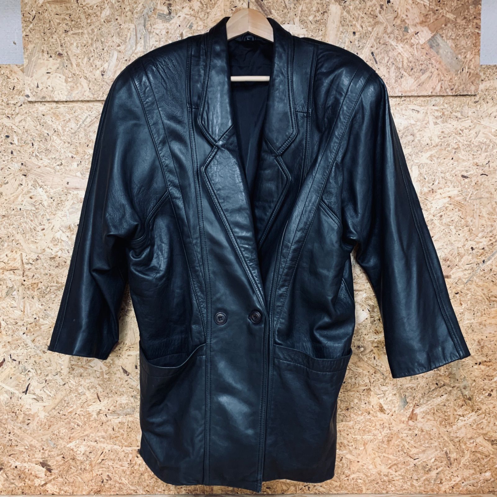 VINTAGE ラムレザー レザー ジャケット Lサイズ 本革 羊革 黒 ブラック