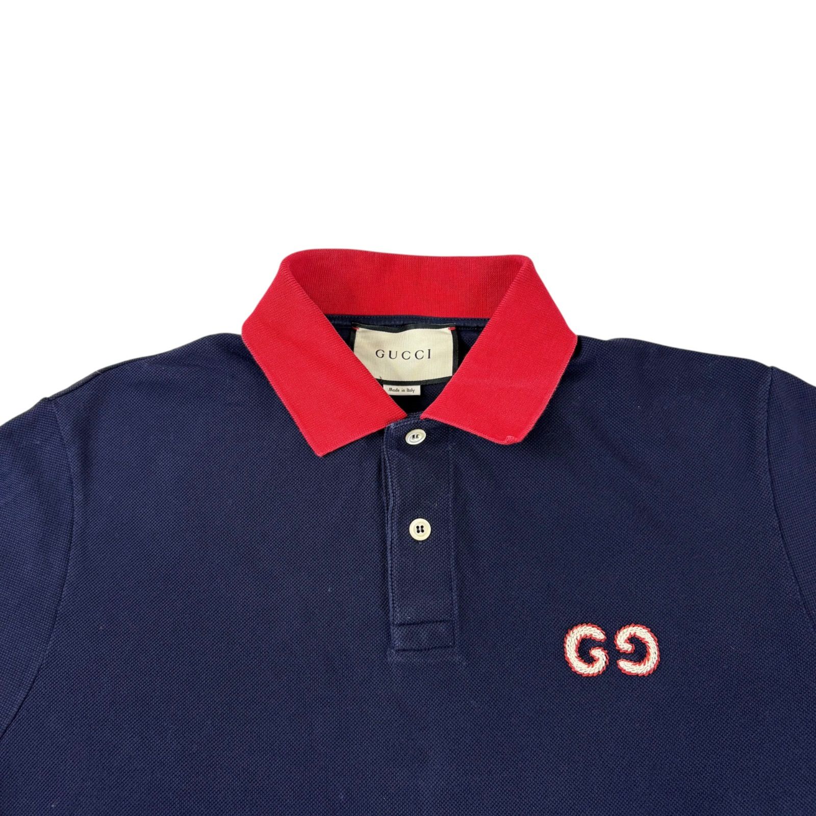 グッチ GUCCI GG刺繍 七分丈 ポロシャツ Sサイズ ネイビー レッド 紺色 