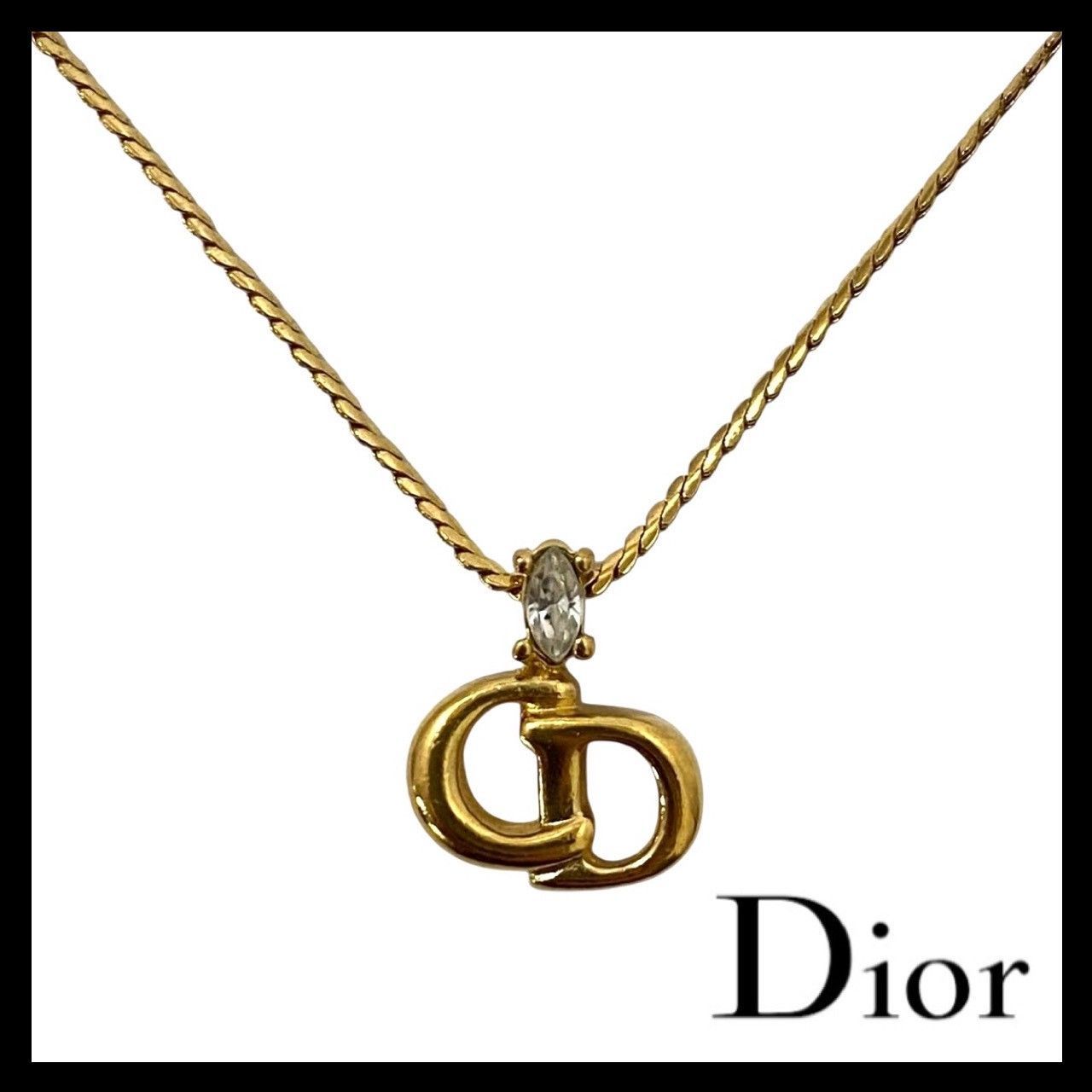 M【Dior】CDロゴ ネックレス ゴールド/金カラー クリアストーン