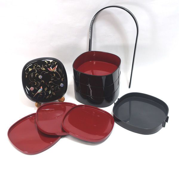 山中塗 山本寛斎 ◇【和食器】山中塗/山本寛斎 鳳樹 手付き3段重 513