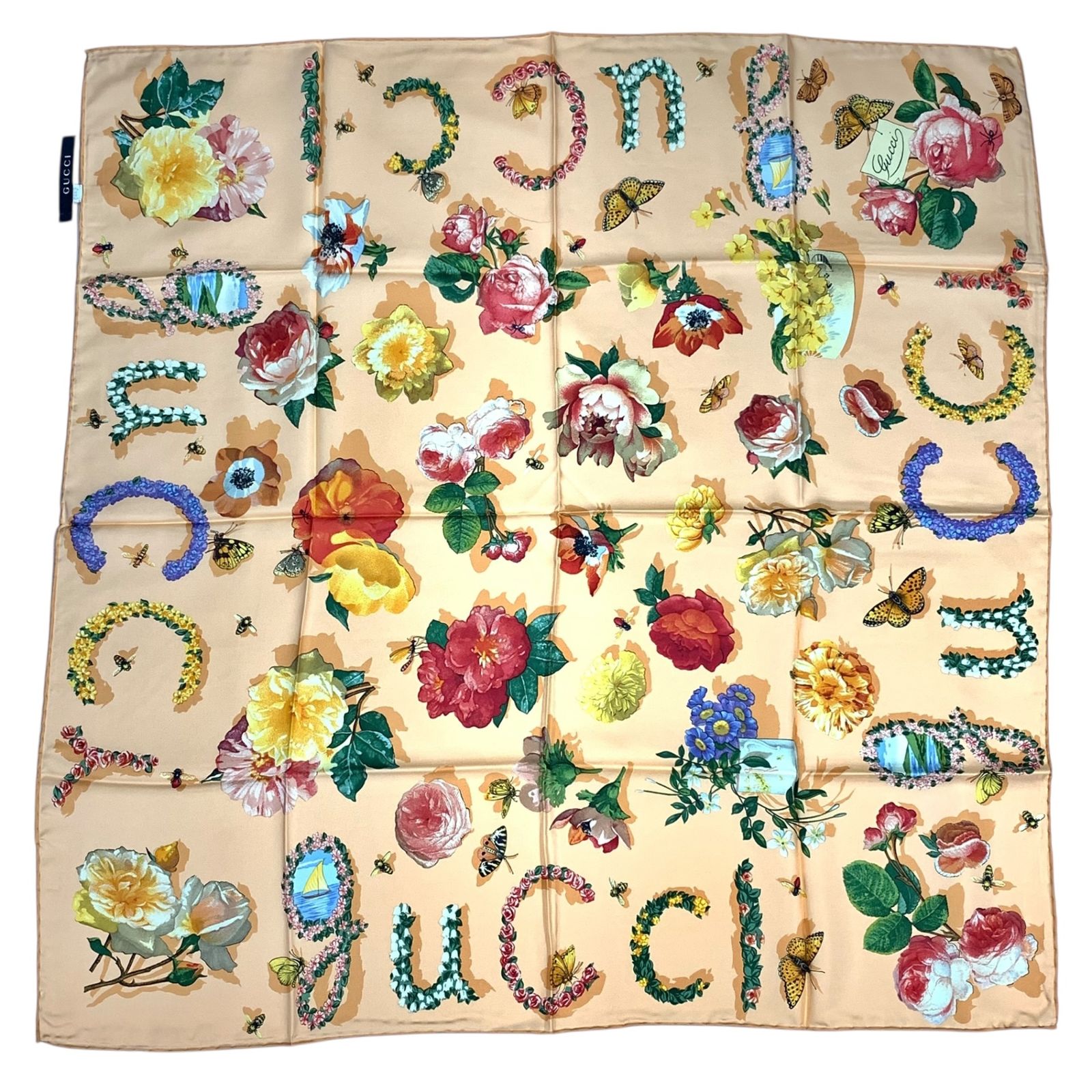 未使用品 GUCCI グッチ 花柄 シルク スカーフ マルチカラー 大判 箱