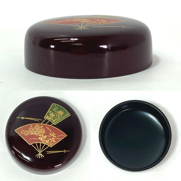 堅地本漆塗 千歳盆 ◇【茶道具】千歳盆/手前揃（棗・扇・蓋置・建水