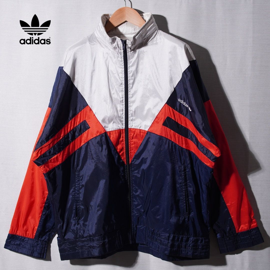90s アディダス adidas ナイロンジャケット L ネイビー ホワイト