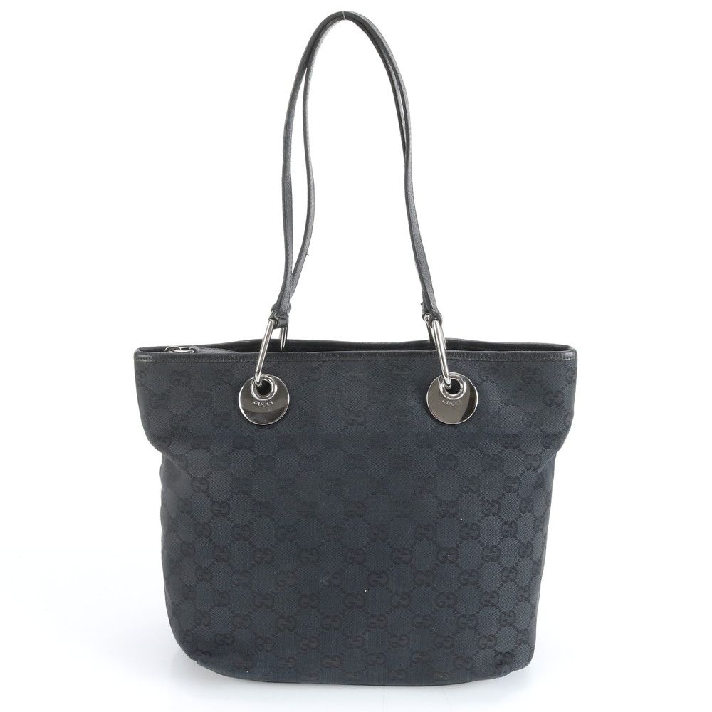 美品 グッチ GG キャンバス 139552 エクリプス レザー トート バッグ