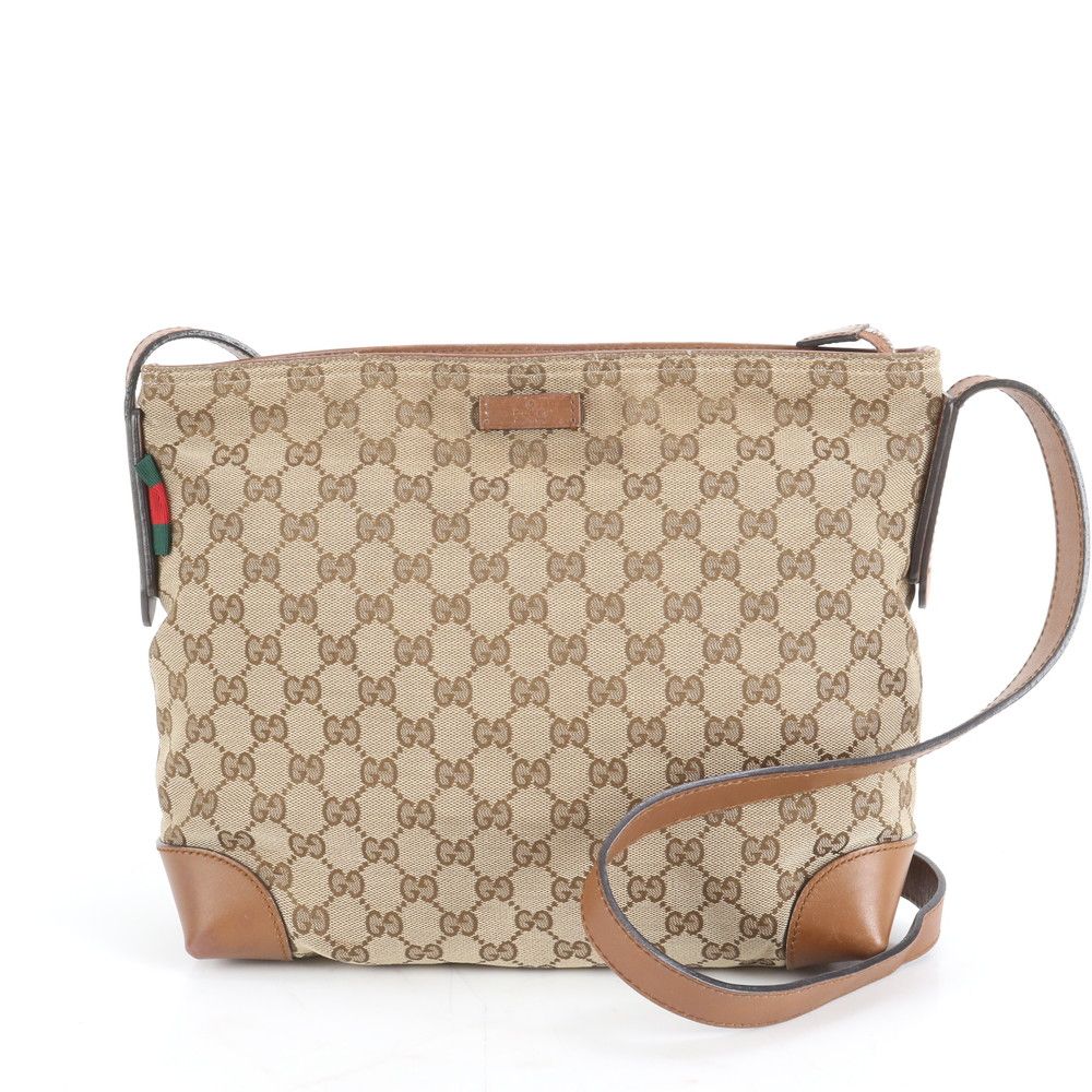 美品 グッチ GG キャンバス シェリー ライン 337598 レザー ショルダー