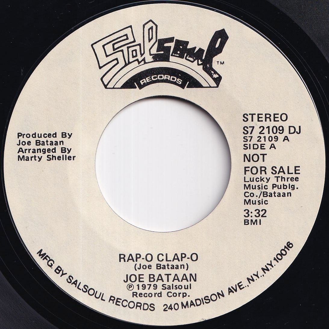 Joe Bataan Rap-O Clap-O (Stereo) / (Mono) Salsoul US S7 2109 DJ