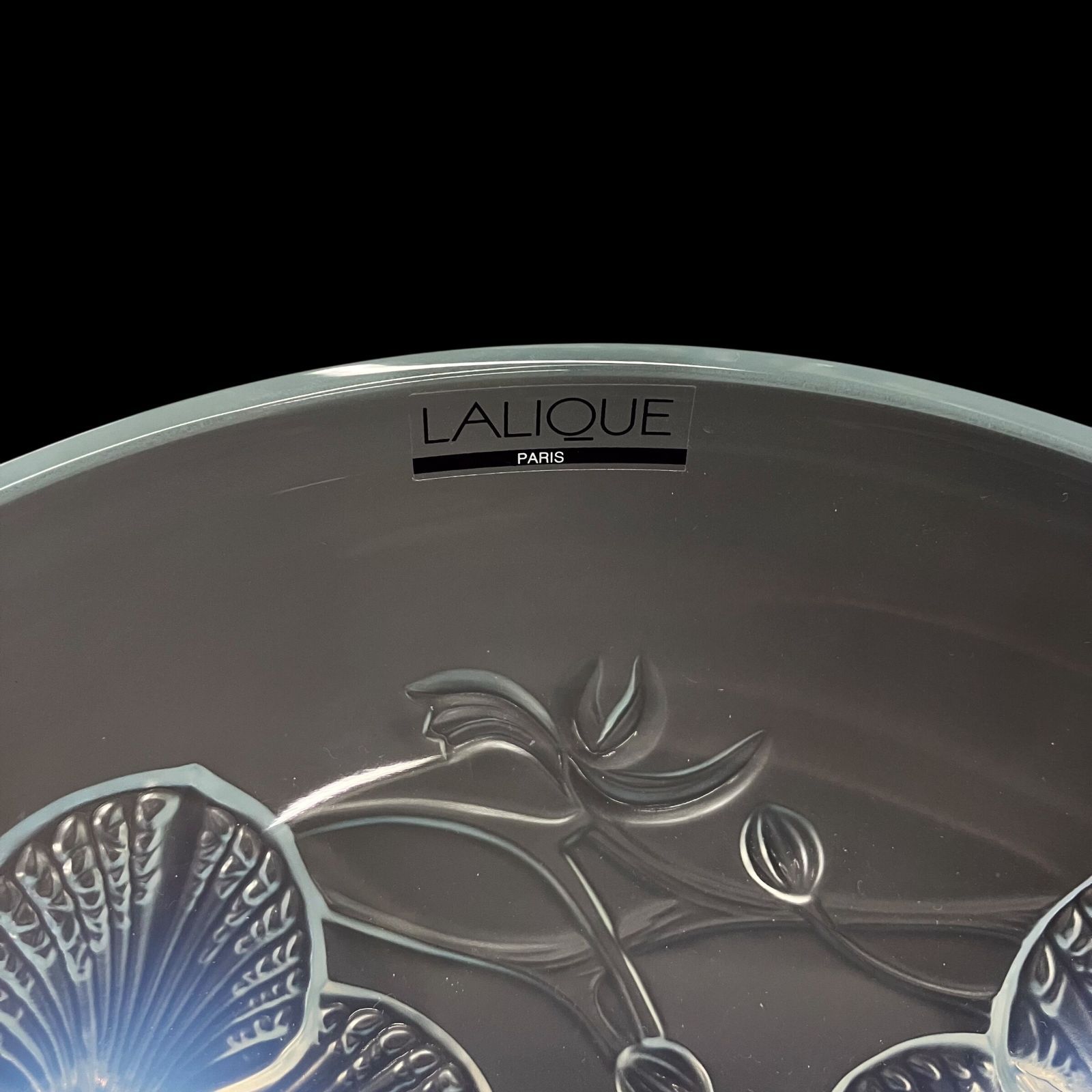 LALIQUE ラリック クリスタルコンポート皿 花柄 フロステッドガラス