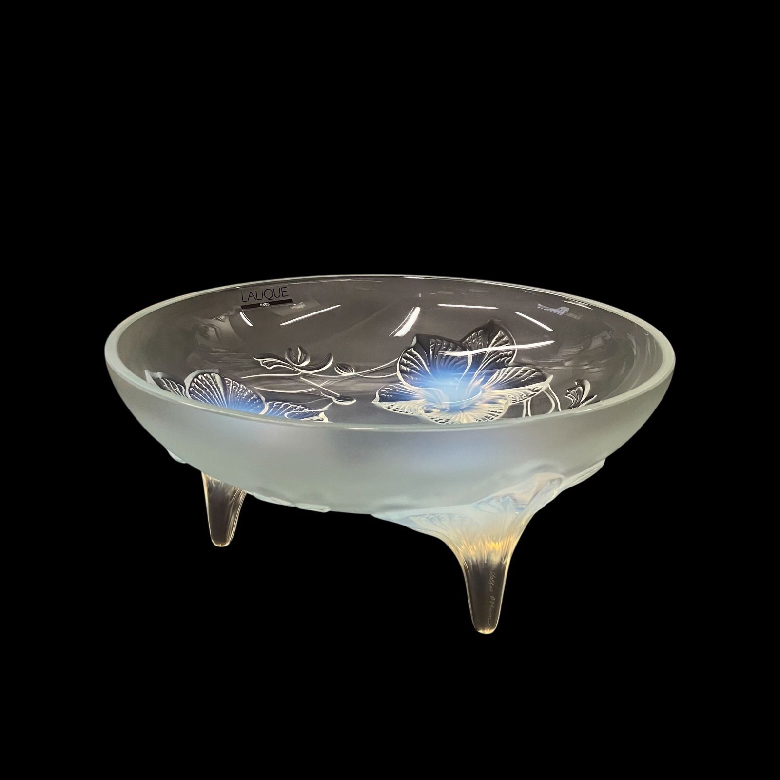LALIQUE ラリック クリスタルコンポート皿 花柄 フロステッドガラス