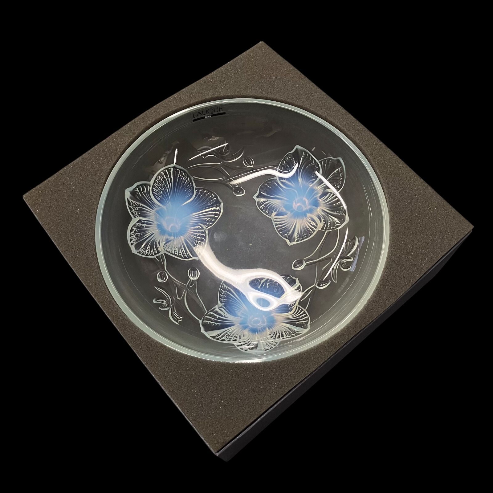 LALIQUE ラリック クリスタルコンポート皿 花柄 フロステッドガラス