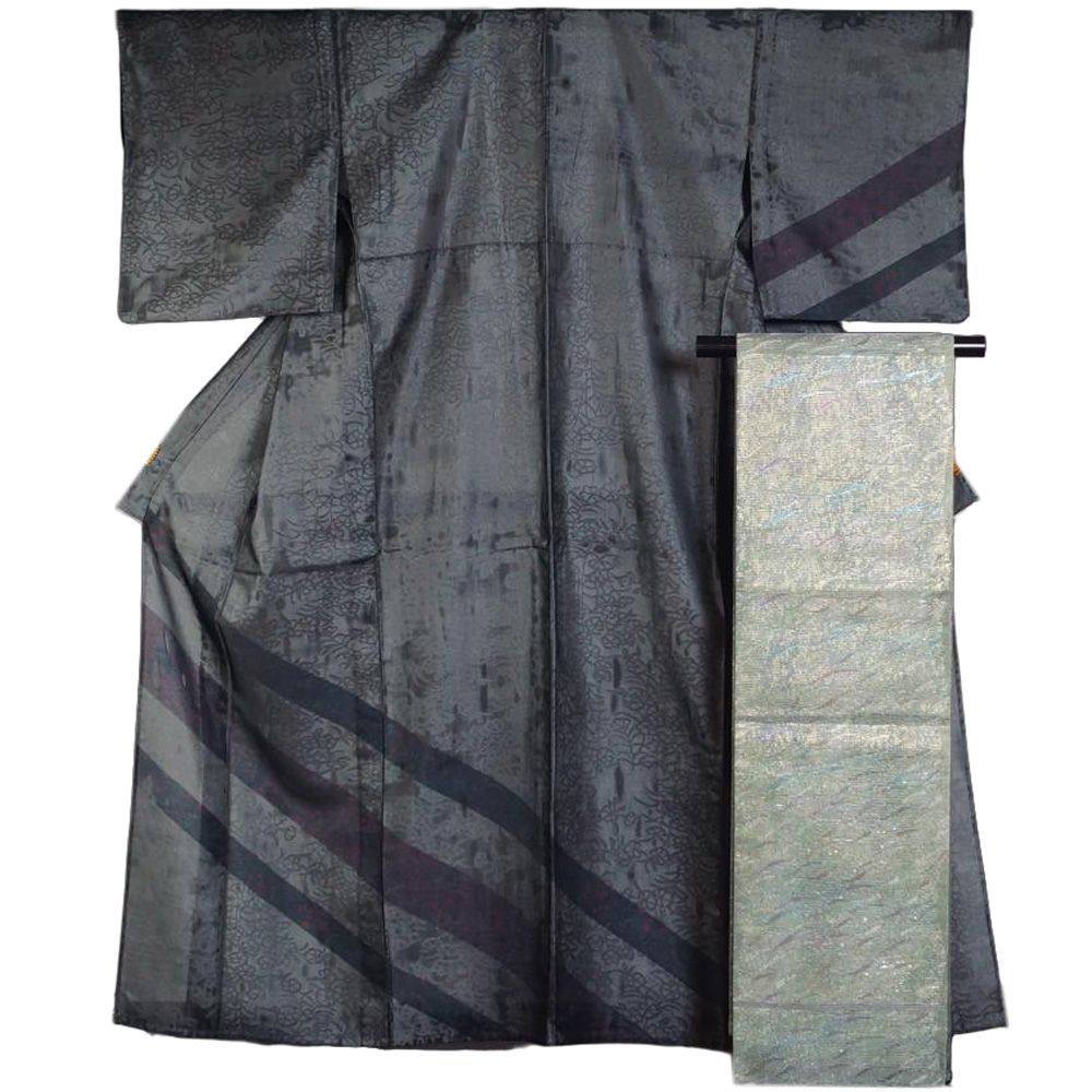 夏着物 セット 紗袷 訪問着・袋帯 2点セット 短冊に唐花模様 広幅・M