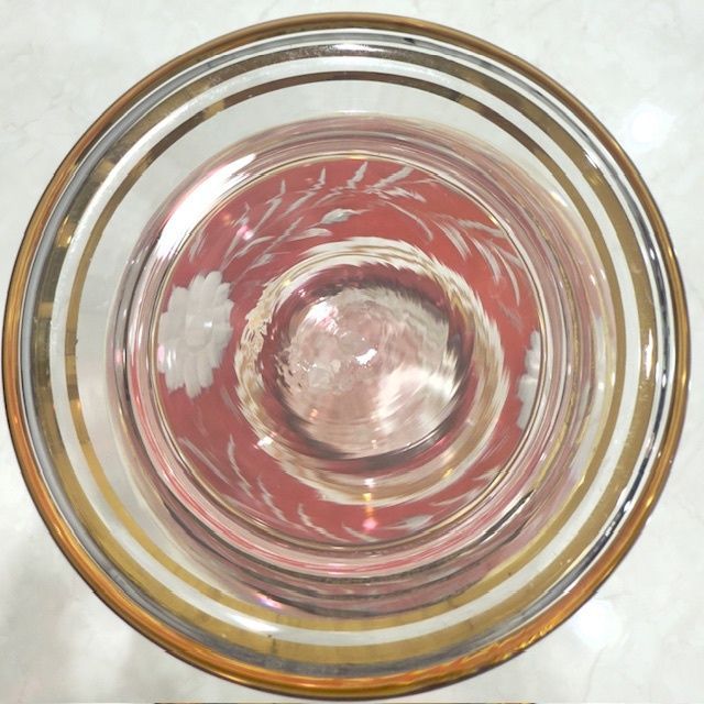 ボヘミアングラス 花柄 フラワーベース 花瓶 ブルー チェコスロバキア