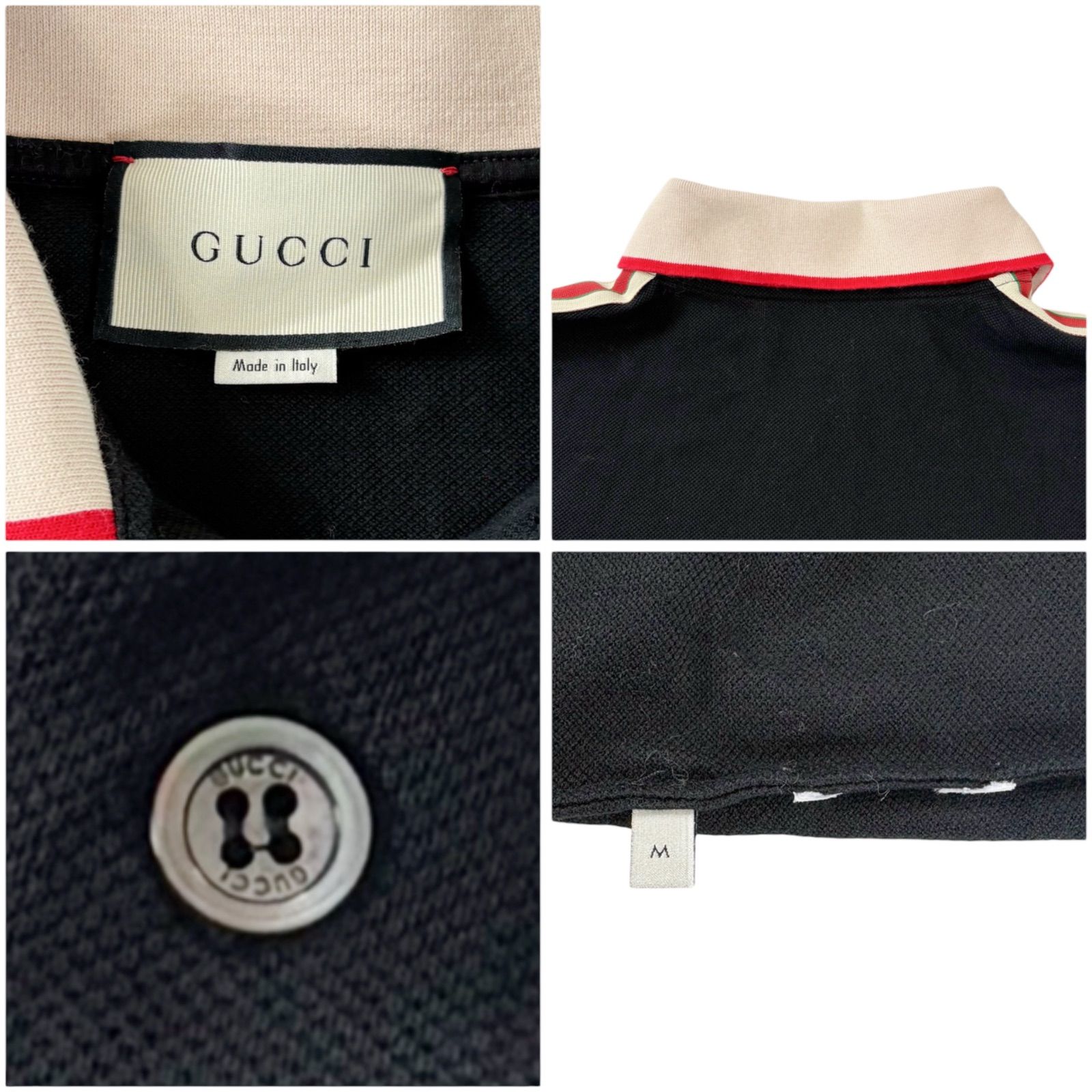 グッチ GUCCI シェリーライン ポロシャツ 半袖 ブラック 黒 Mサイズ