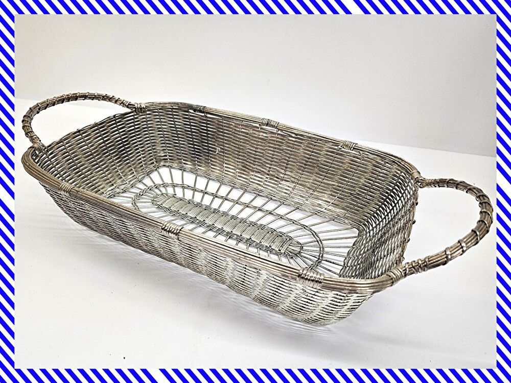 WAKO 銀座和光 銀仕上げ シルバー 手編み バスケット トレイ 約32×21