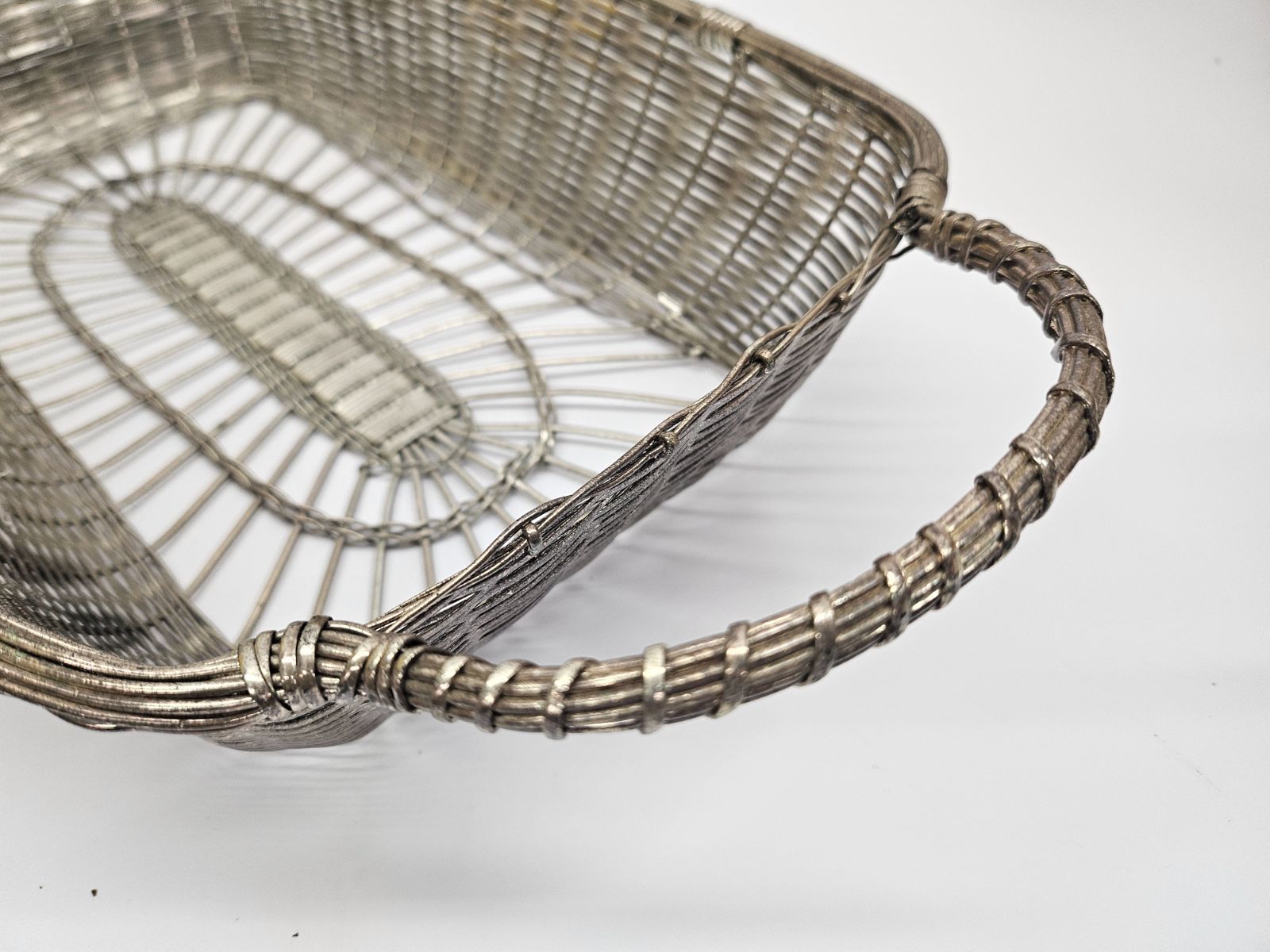 WAKO 銀座和光 銀仕上げ シルバー 手編み バスケット トレイ 約32×21