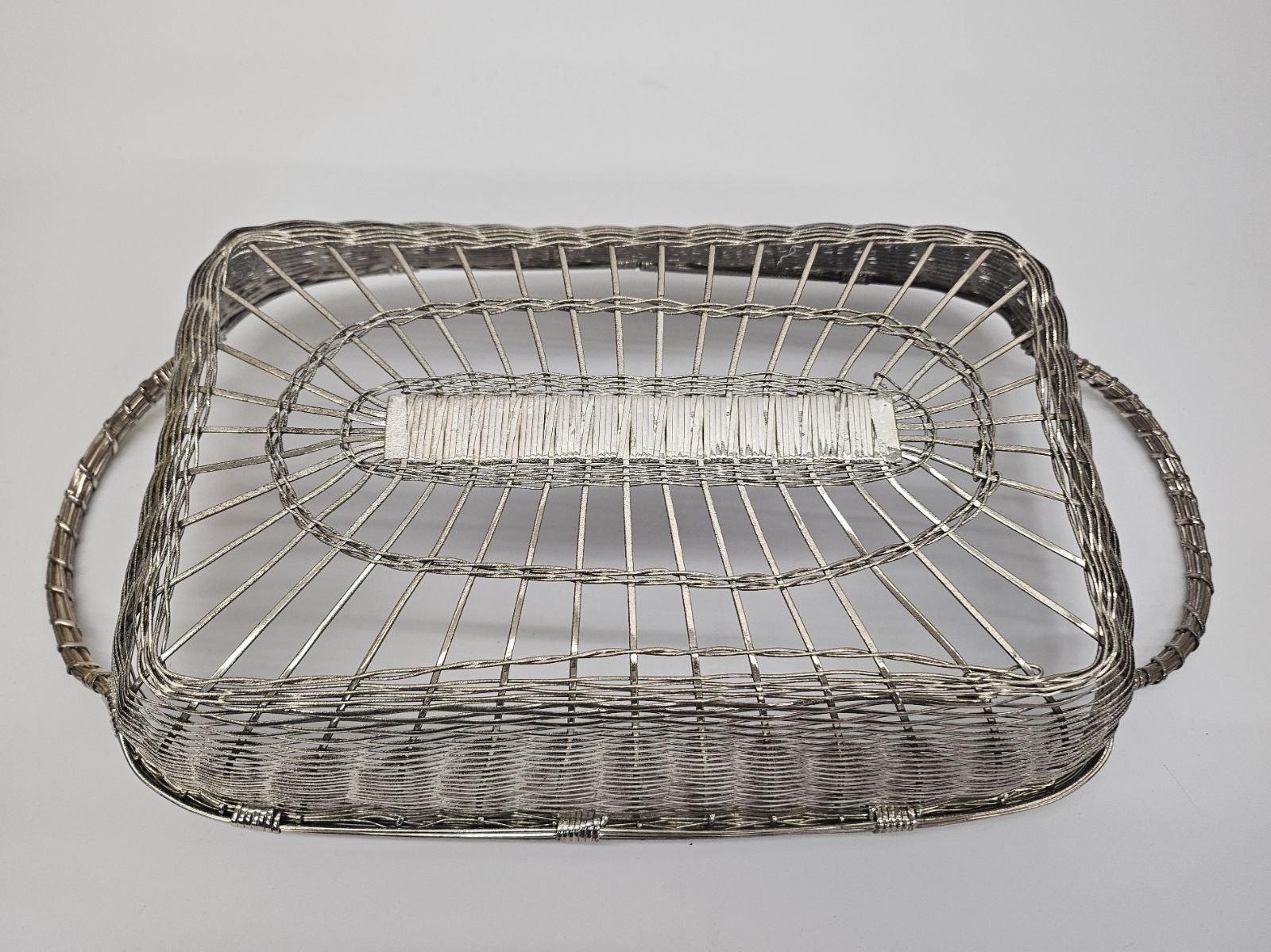WAKO 銀座和光 銀仕上げ シルバー 手編み バスケット トレイ 約32×21