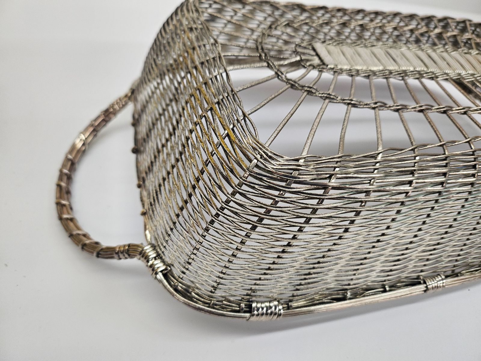 WAKO 銀座和光 銀仕上げ シルバー 手編み バスケット トレイ 約32×21