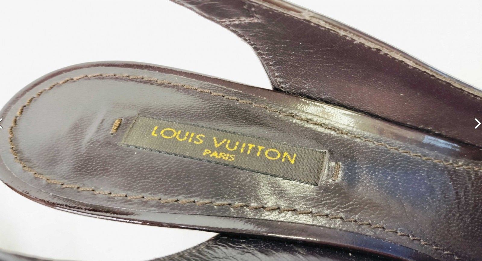 LOUIS VUITTON モノグラム リボン エナメル ウェッジソールサンダル