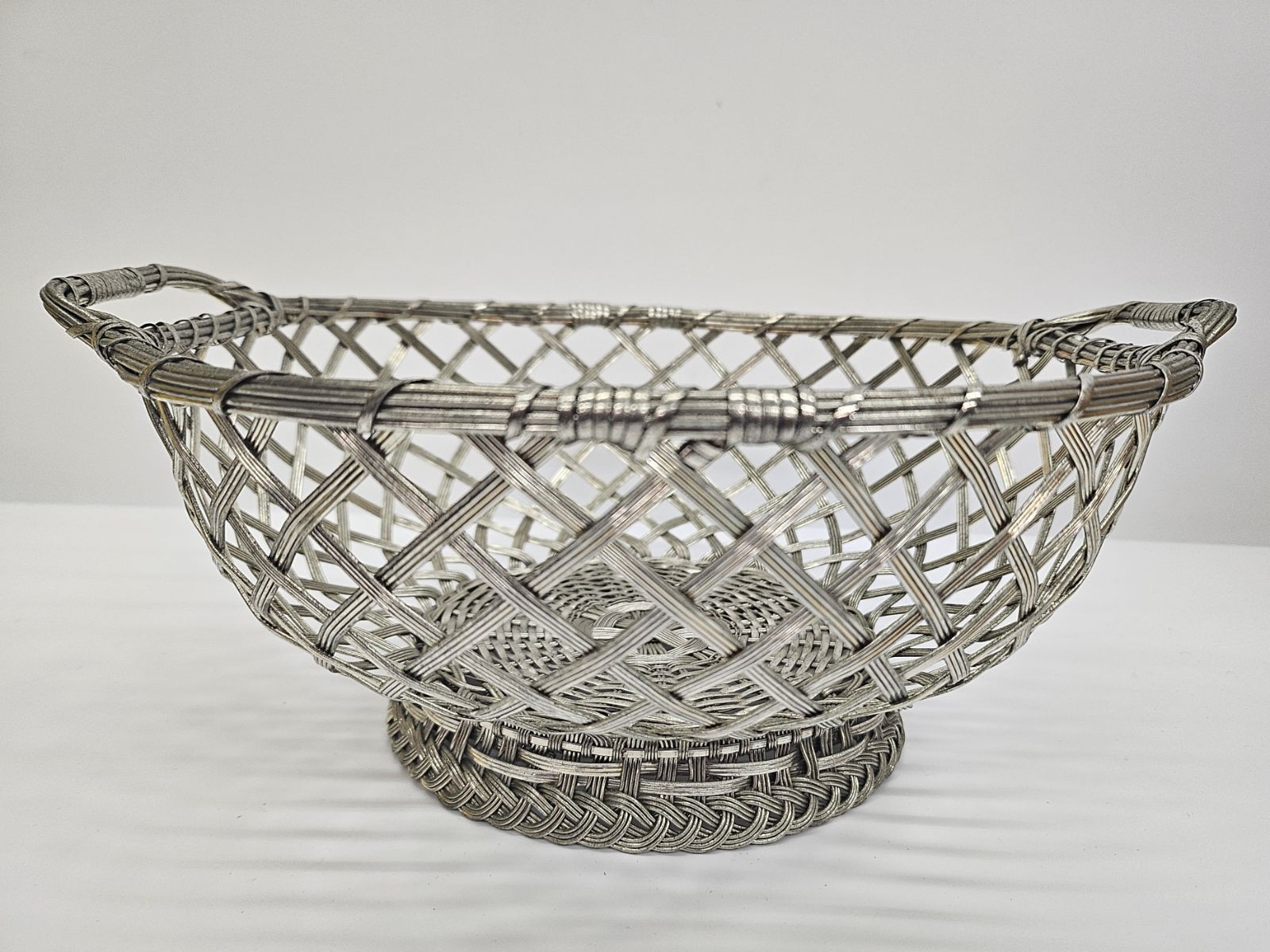 WAKO 銀座和光 銀仕上げ シルバー 手編み バスケット お菓子入れ 約24