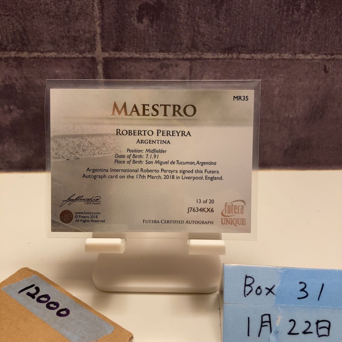 2018 FUTERA Unique Roberto Pereyra 13 of 20 直筆サインカード AEK