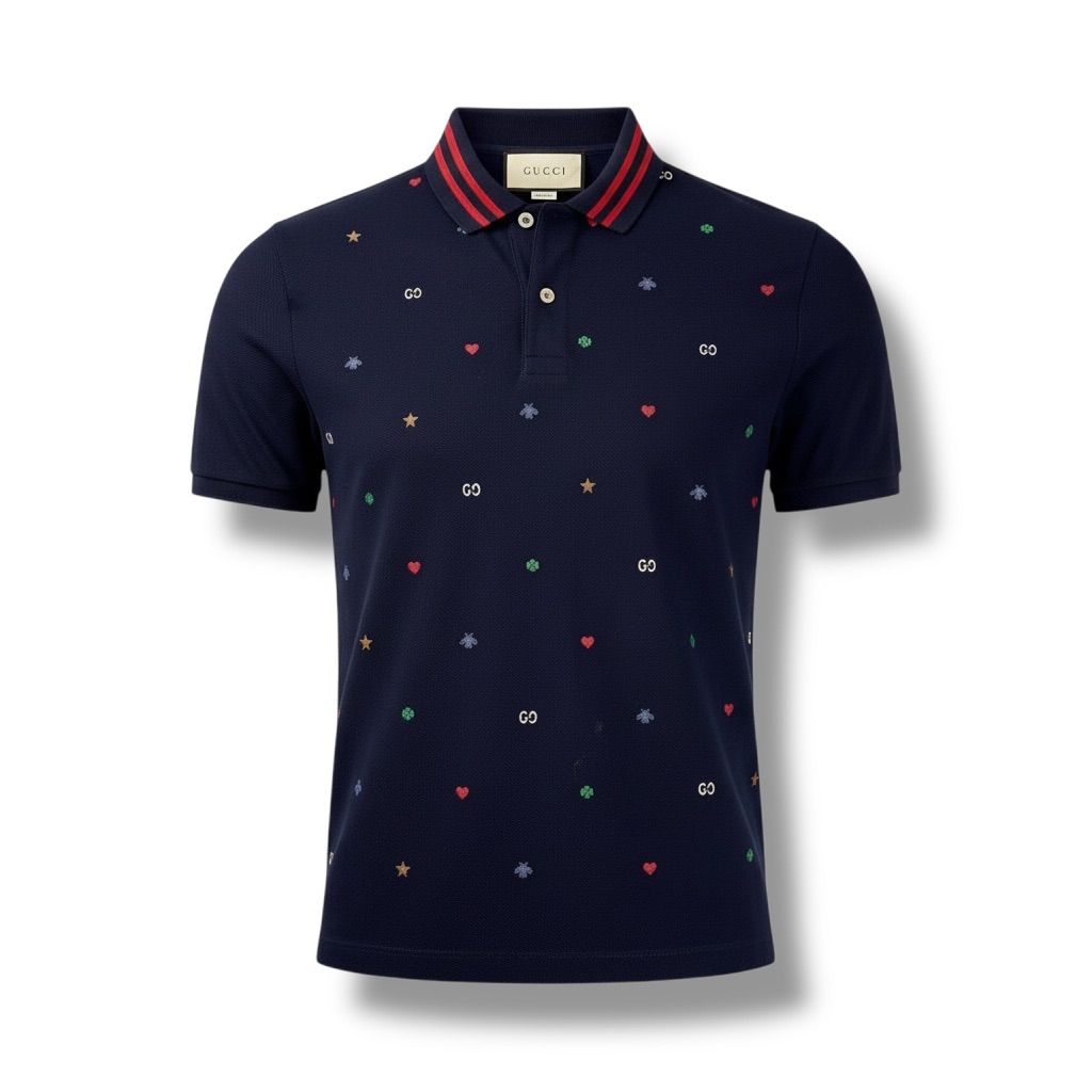 GUCCI グッチ ポロシャツ 半袖 刺繍総柄 ハート ビー スター 
