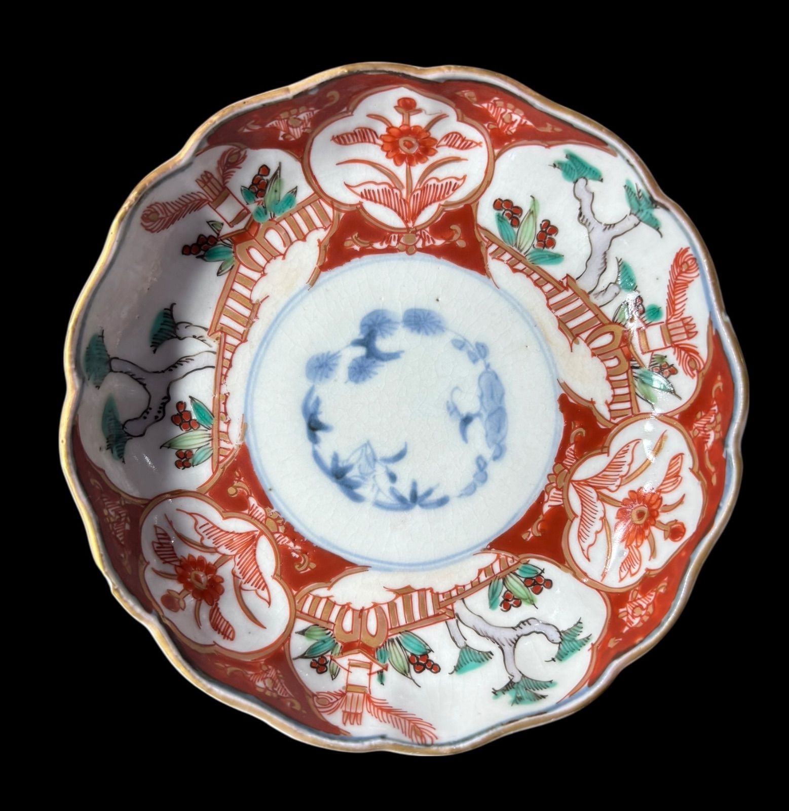 2客セット】 江戸時代 古伊万里 金彩 赤絵 絵違い 草花文図 小皿 冨貴