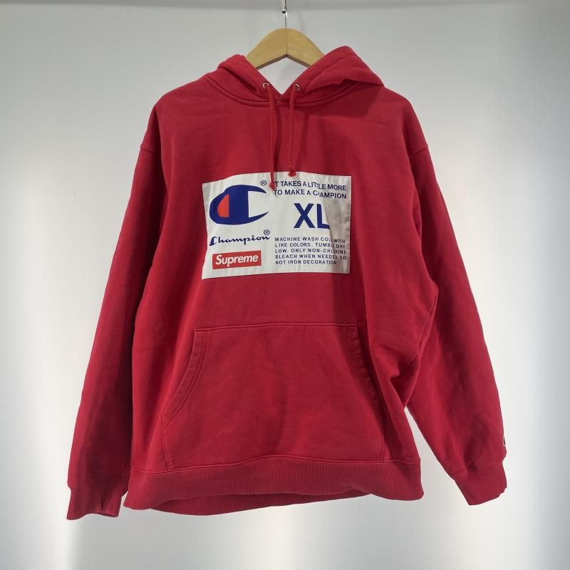 中古】Supreme×Champion Label Hooded Sweatshirt サイズXL レッド ※内