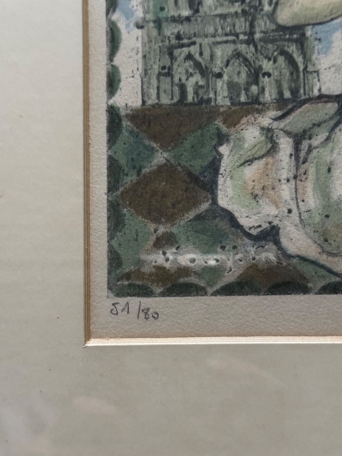 藤田嗣治(レオナール・フジタ)『四十雀:大聖堂』リトグラフ額 直筆