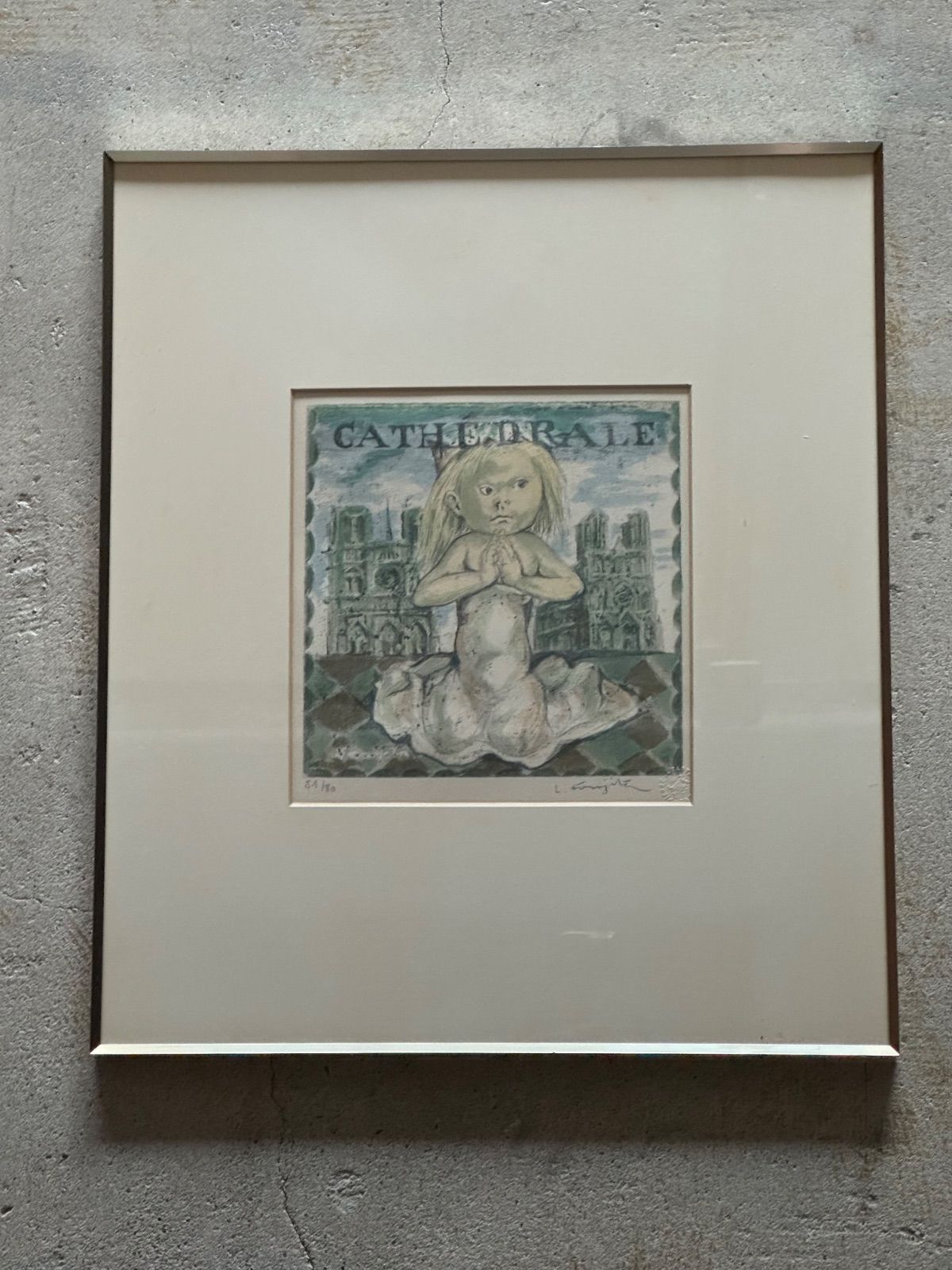 藤田嗣治(レオナール・フジタ)『四十雀:大聖堂』リトグラフ額 直筆